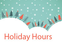 Holiday Hours Graphic with Christmas Trees