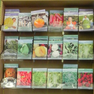 Garden Seed packets on a shelf
