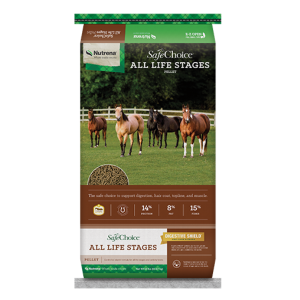 Nutrena SafeChoice All Life Stages Horse Feed. 50-lb feed bag.