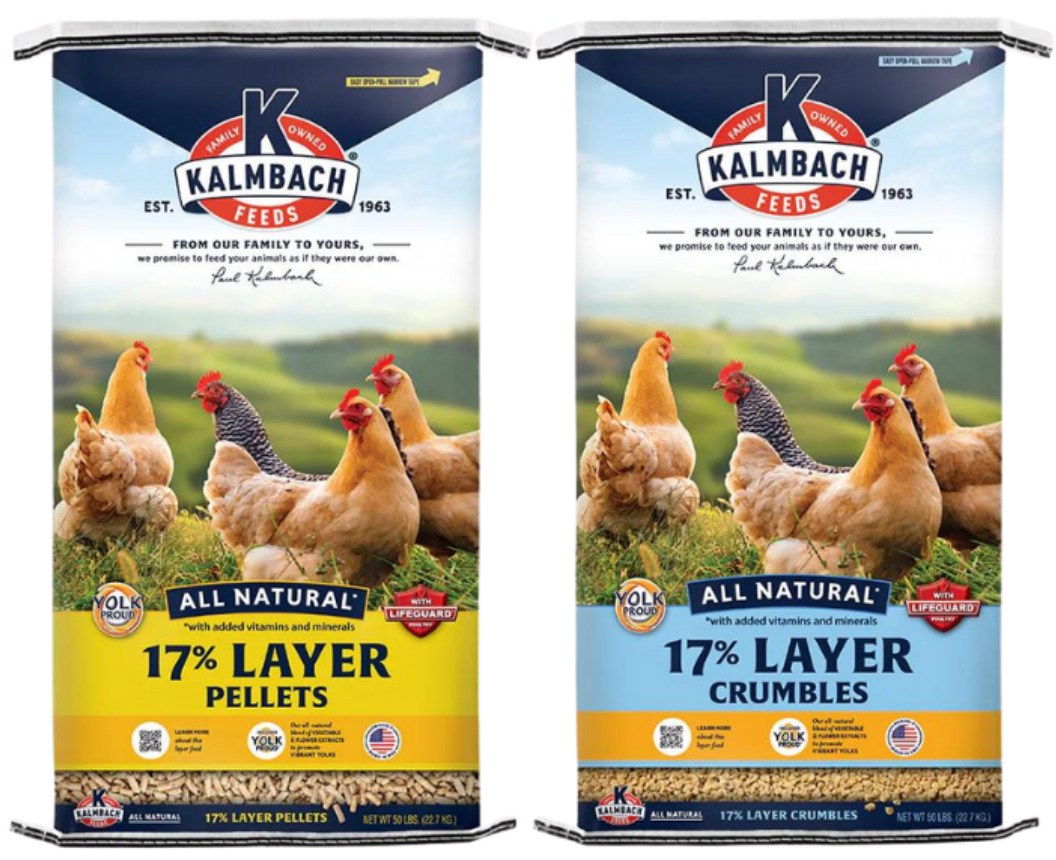 Kalmbach 17% All Natural Layer Crumbles in 50-lb bag. Chicken feed.